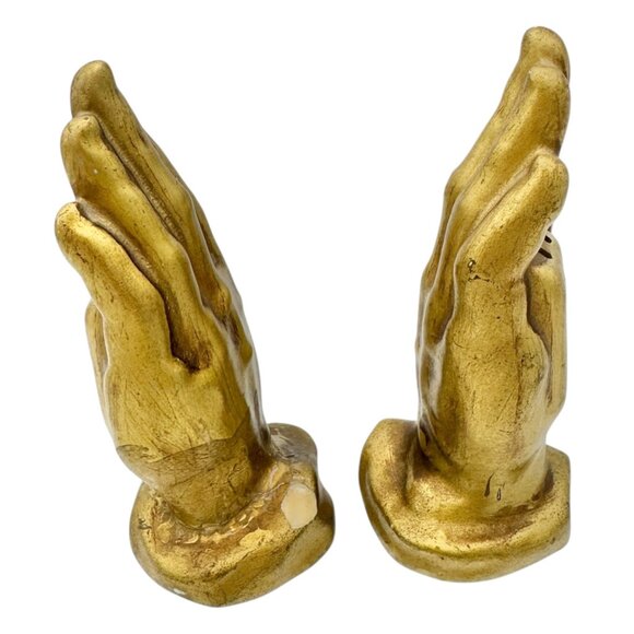 Vintage Gold Praying Hand-Shaped Salt and Pepper Shakers Collectible Religious - Picture 5 of 7
